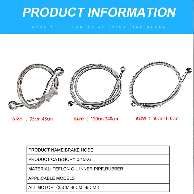 35cm-180cm Motorcycle Brake Oil Hose Brake Cable Universal Motorcycle Stainless Steel Braided Pipe Moto Accessories