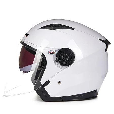 JIEKAI-512 half helmet showing clear outer shield and inner sun visor
