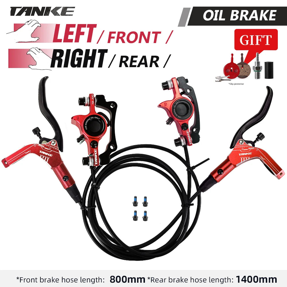 TANKE MTB Bike Hydraulic Disc Brake Set 160mm Rotors Oil Calliper Plate Front Rear Mountain Bicycle RED-LFRR China