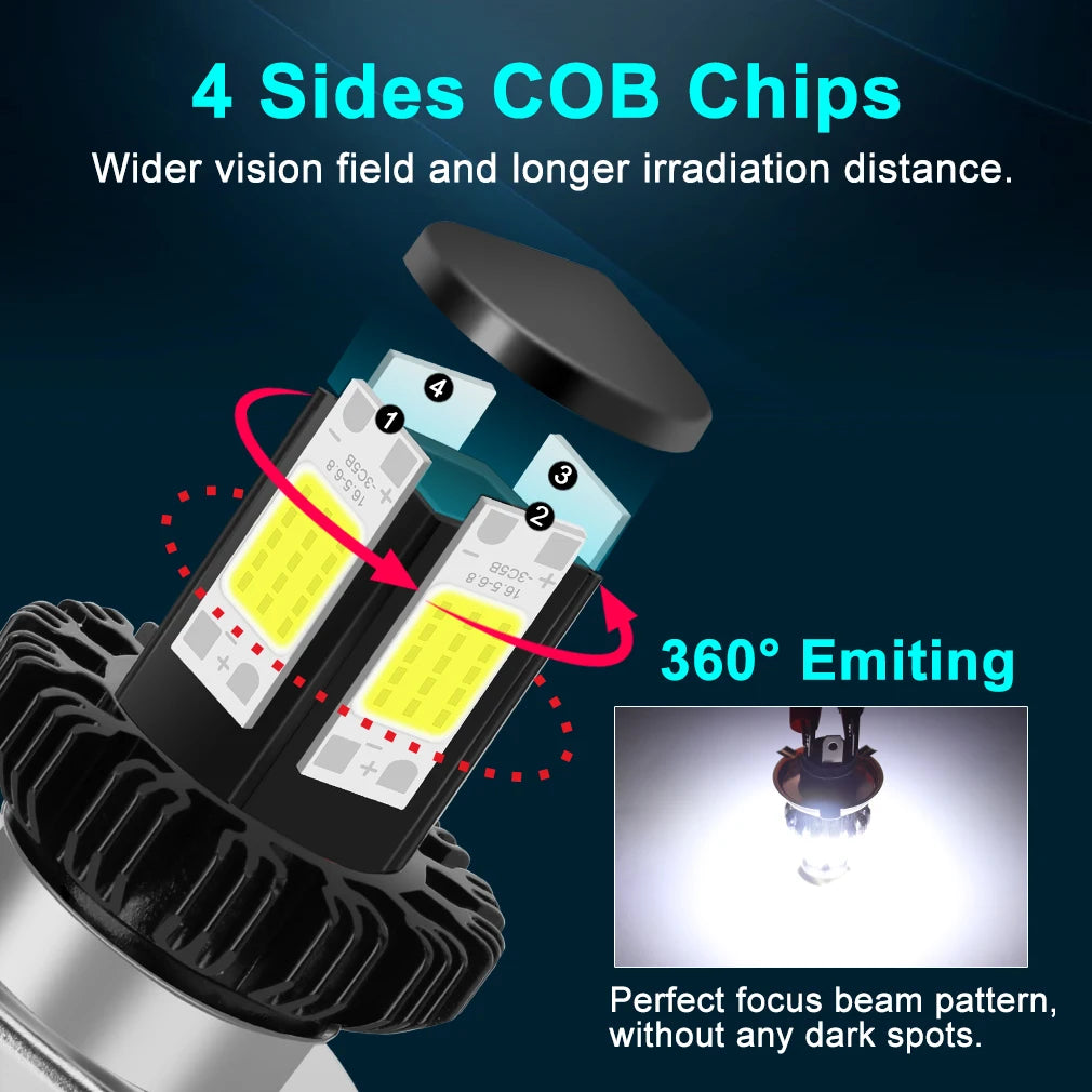 Motorcycle Headlight LED BA20D H6 H4 Bulbs Hi Lo Beam Moto LED Motorbike Headlight Lamp 6000K White 12V 1200LM