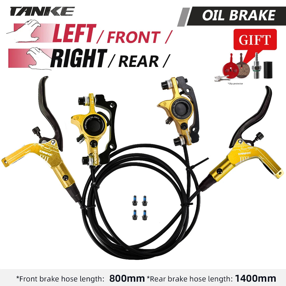TANKE MTB Bike Hydraulic Disc Brake Set 160mm Rotors Oil Calliper Plate Front Rear Mountain Bicycle Golden-LFRR China