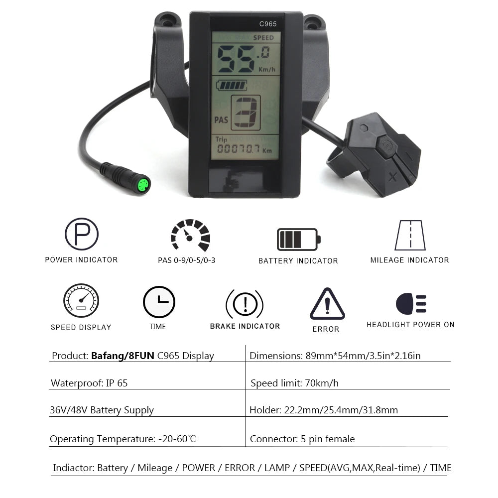 Bafang C965 36V 48V e-bike conversion kit display unit