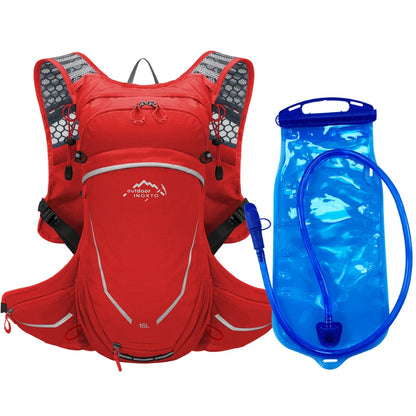 16L Outdoor Sport Cycling Running Mountaineering Hiking Bike Riding Hydration Water Bag Storage Pack UltraLight Bladder Backpack Red and 2L water