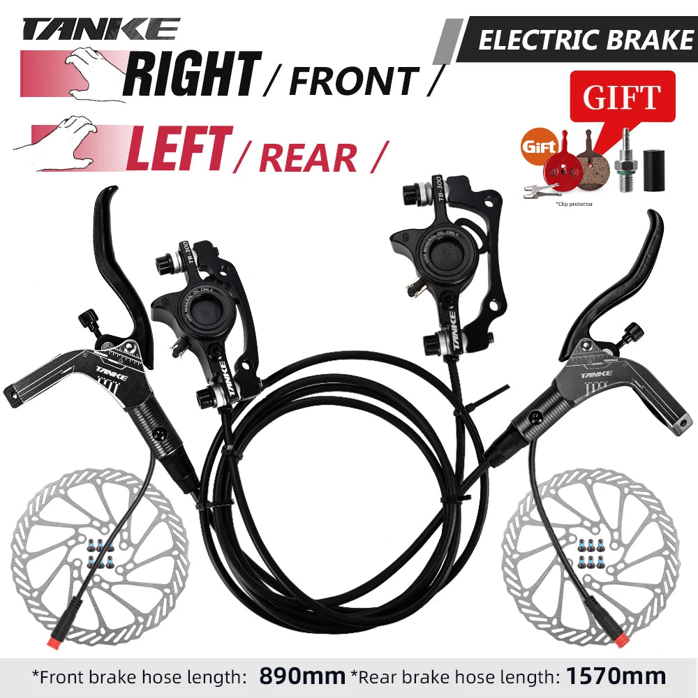 TANKE E-Bike MTB Hydraulic Disc Brake Set Electric E Scooter Power Control Shifter Bicycle Brakes 160mm rotors Aluminum Alloy Black-RFLR-160mm