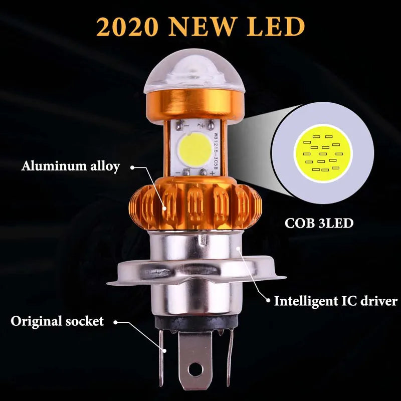 1PC H4 BA20D 3SMD Motorcycle Headlight Hi/Low Scooter Bulb COB Bulb 12V-96V Lamp Motor Fog Headlamp Motorcycle Super Brigh