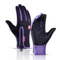 Men Women Cycling Winter Warm Sport Gloves Touchscreen Outdoor Fishing Splash-proof Skiing Snowboard Nonslip Zipper Gloves Upgrade Purple