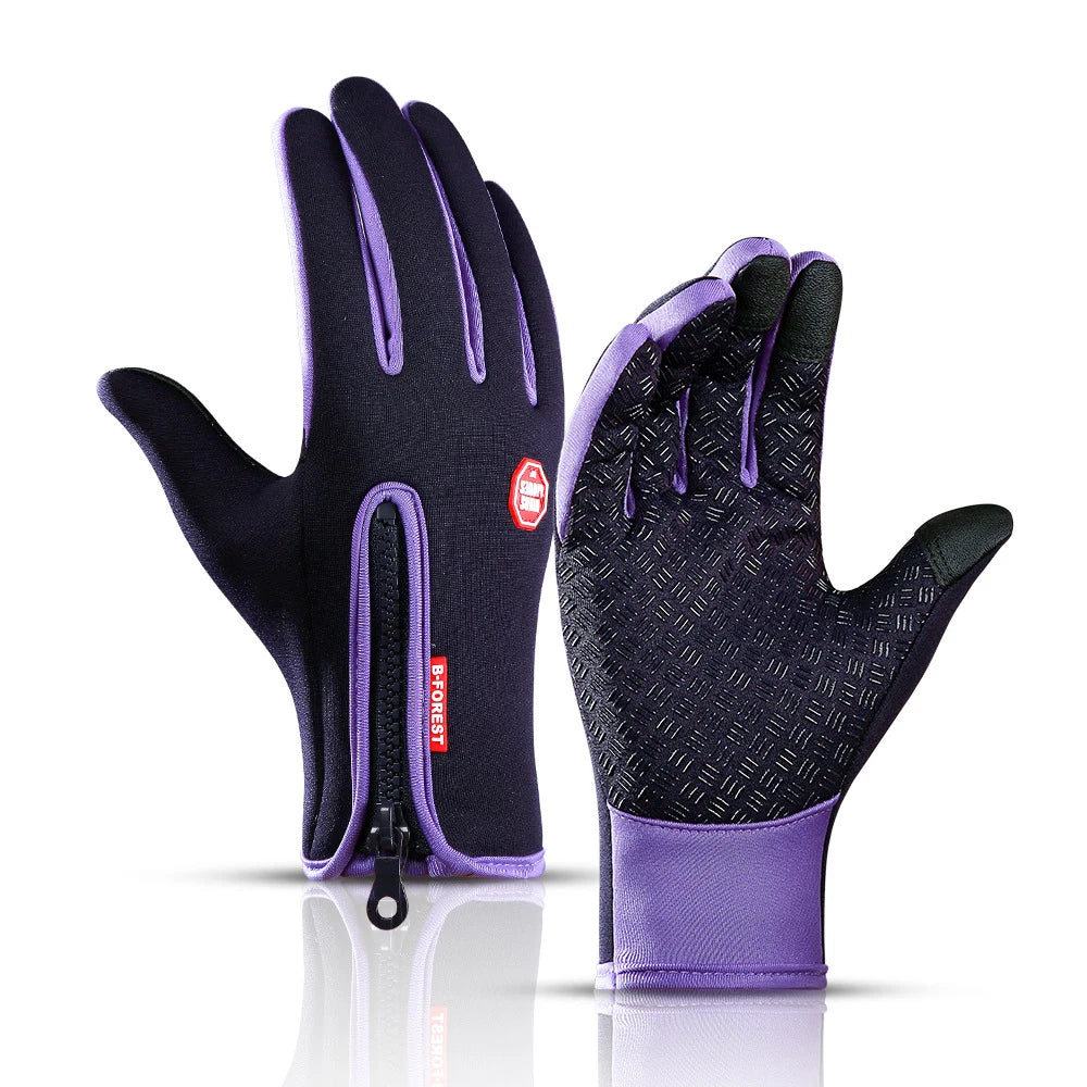 Men Women Cycling Winter Warm Sport Gloves Touchscreen Outdoor Fishing Splash-proof Skiing Snowboard Nonslip Zipper Gloves