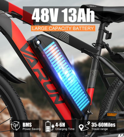 VARUN T26 Electric Bike – 500W Power, 48V Battery, Shimano 21-Speed Mountain E-Bike