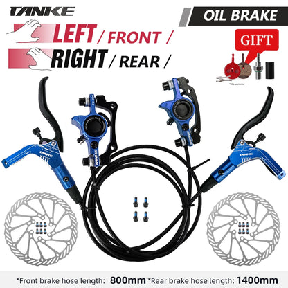 TANKE MTB Bike Hydraulic Disc Brake Set 160mm Rotors Oil Calliper Plate Front Rear Mountain Bicycle Blue-LFRR-160mm China