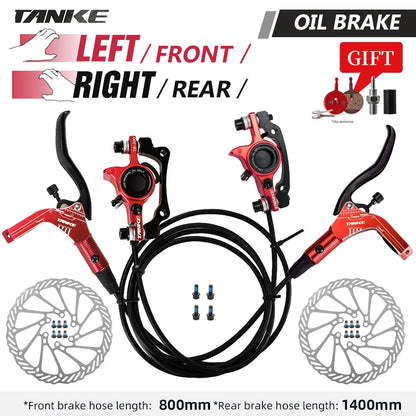 TANKE MTB Bike Hydraulic Disc Brake Set 160mm Rotors Oil Calliper Plate Front Rear Mountain Bicycle Red-LFRR-160mm China