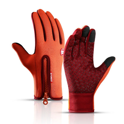 Men Women Cycling Winter Warm Sport Gloves Touchscreen Outdoor Fishing Splash-proof Skiing Snowboard Nonslip Zipper Gloves
