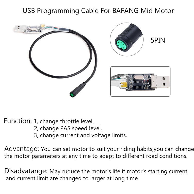 E-bike Cable For Bafang/8FUN Motor Kits Gear Sensor USB Programming Hydraulic Brake Sensor Display Holder 5PIN Brake 3pin 1T4 1