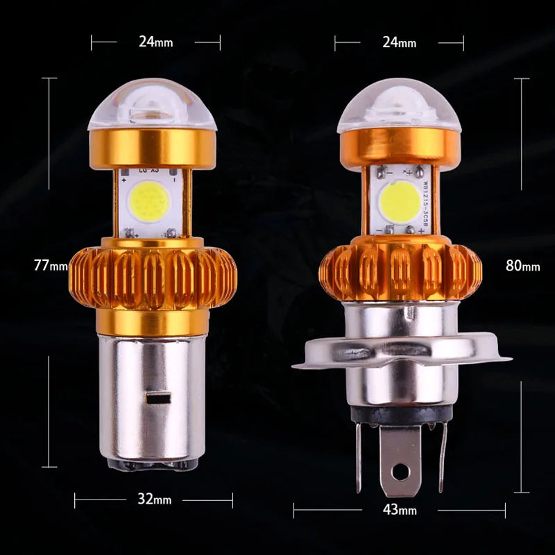 1PC H4 BA20D 3SMD Motorcycle Headlight Hi/Low Scooter Bulb COB Bulb 12V-96V Lamp Motor Fog Headlamp Motorcycle Super Brigh
