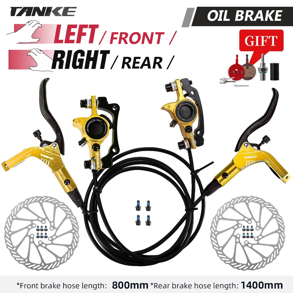 TANKE MTB Bike Hydraulic Disc Brake Set 160mm Rotors Oil Calliper Plate Front Rear Mountain Bicycle Golden-LFRR-160mm China