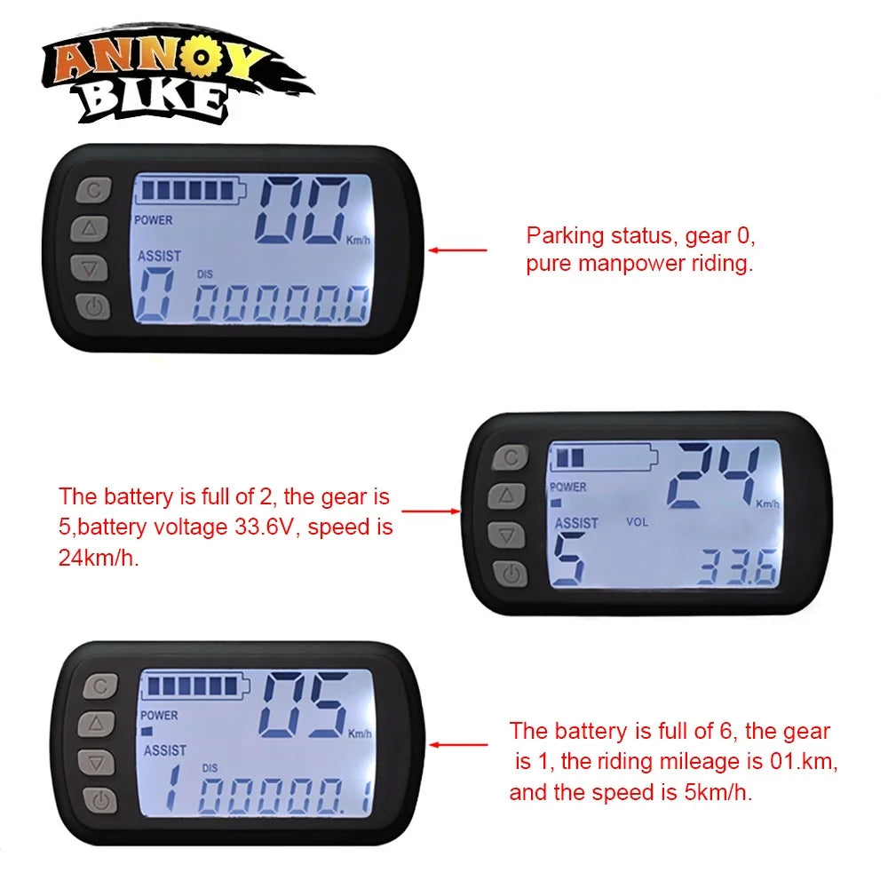 Mini LCD Display For Electric Bike 24V 36V 48V Scooter Motorcycle Speedmeter Waterproof Ebike Display With 5 Connector Wires