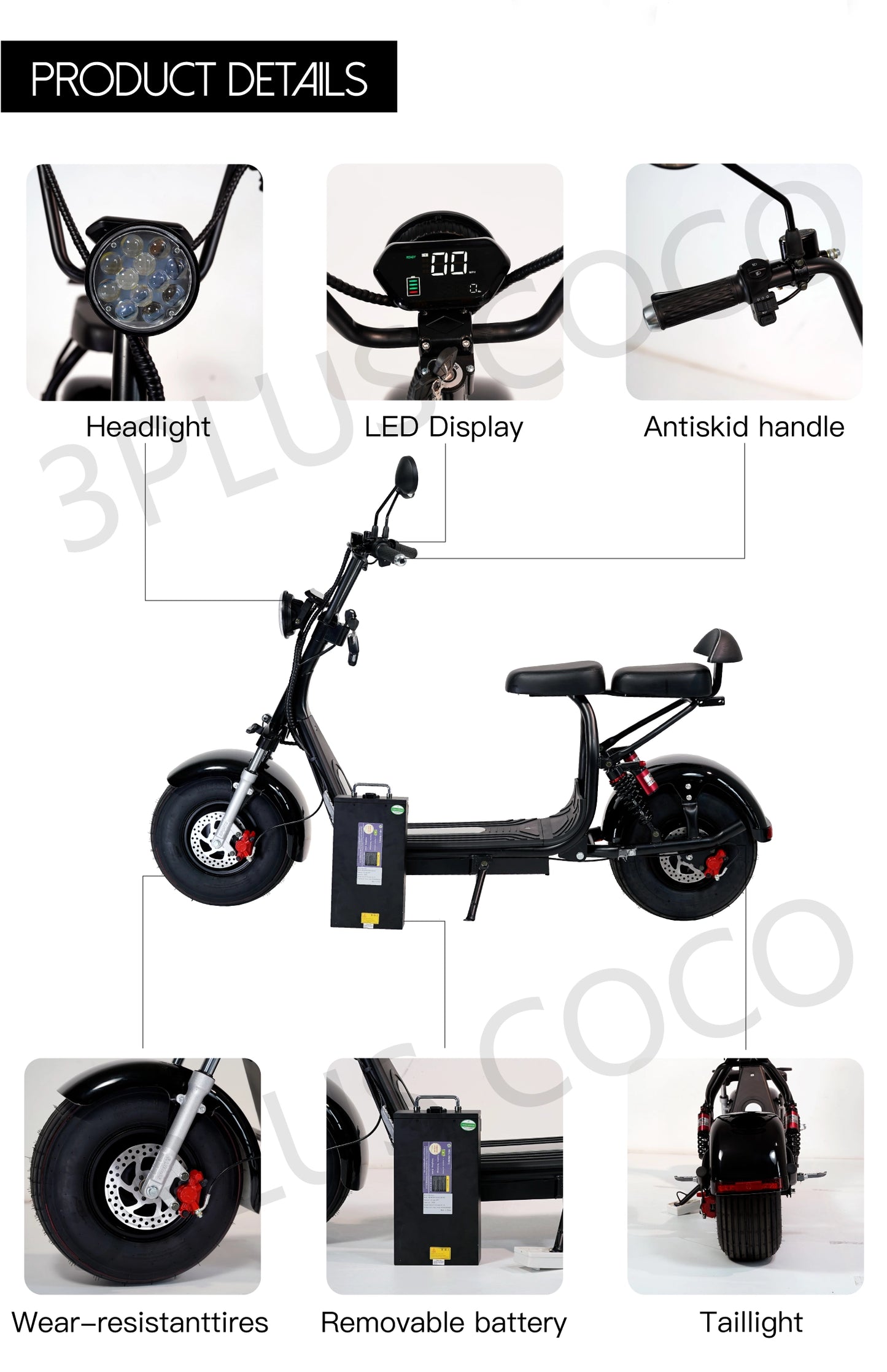 HS2 2000W Electric Scooter – 60V 20Ah Lithium Battery, LCD Display, Dual Suspension, Front & Rear Disc Brakes (8-Inch Tire)