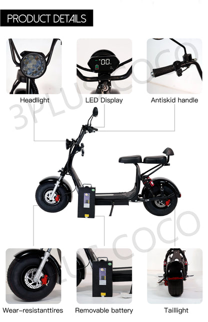 HS2 2000W Electric Scooter – 60V 20Ah Lithium Battery, LCD Display, Dual Suspension, Front & Rear Disc Brakes (8-Inch Tire)