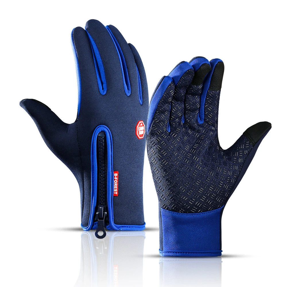 Men Women Cycling Winter Warm Sport Gloves Touchscreen Outdoor Fishing Splash-proof Skiing Snowboard Nonslip Zipper Gloves