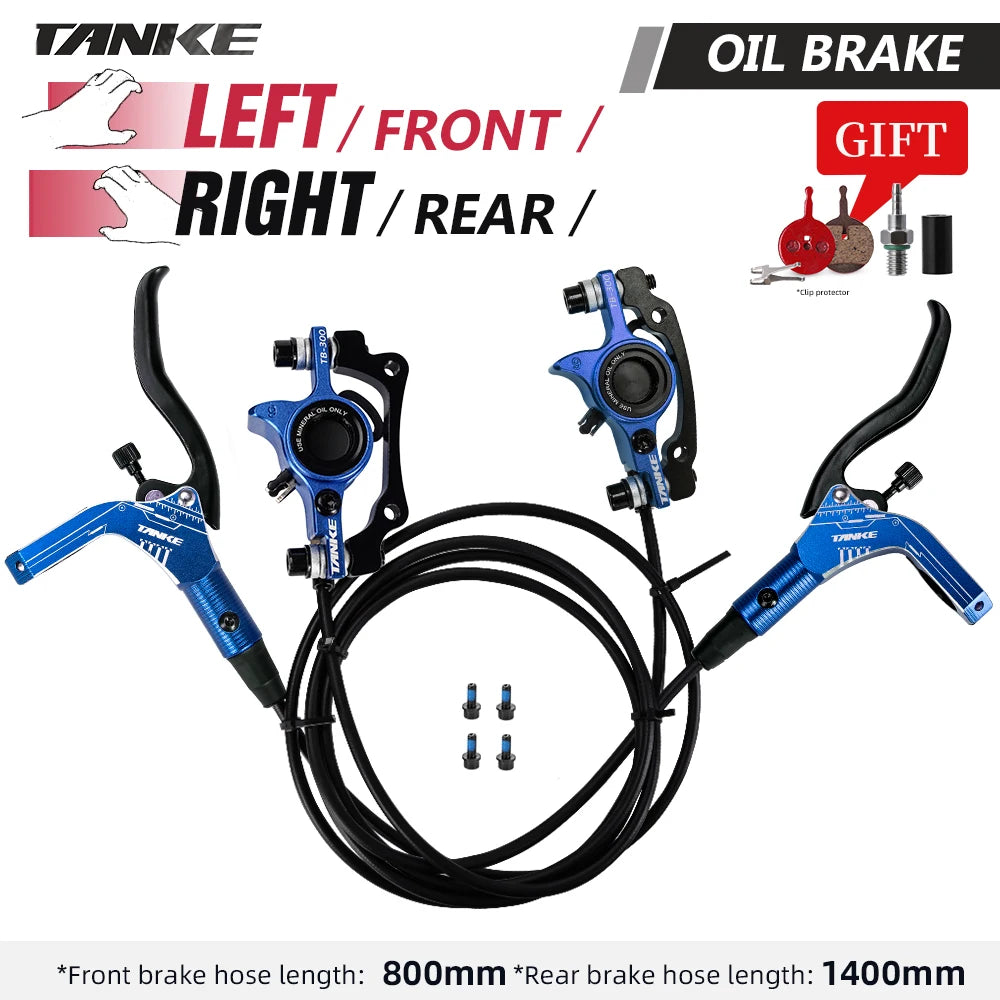 TANKE MTB Bike Hydraulic Disc Brake Set 160mm Rotors Oil Calliper Plate Front Rear Mountain Bicycle Blue-LFRR China
