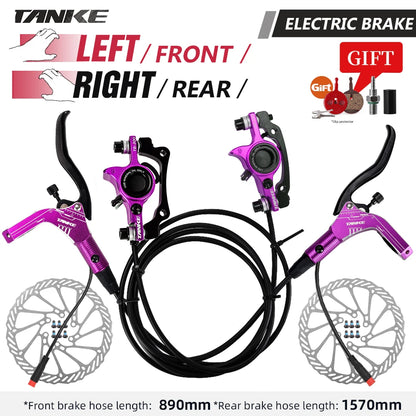 TANKE E-Bike MTB Hydraulic Disc Brake Set Electric E Scooter Power Control Shifter Bicycle Brakes 160mm rotors Aluminum Alloy Purple-LFRR-160mm
