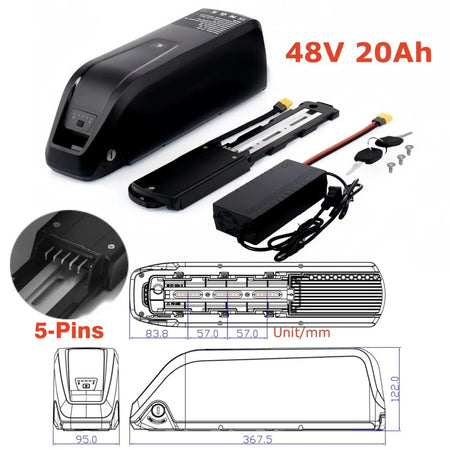 Hailong ebike battery pack displayed alongside its compatible fast charger