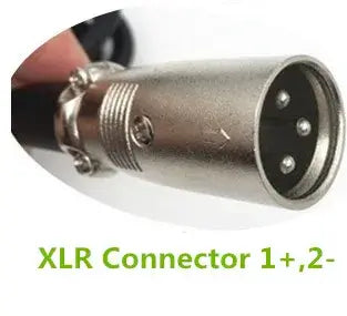 XLR Connector 1+,2- close-up, showcasing the metal design and pin configuration.