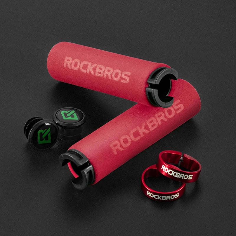 ROCKBROS Cycling Grips Bicycle Grips MTB Silicone Sponge Handlebar Grips Bike Grips Mountain Bike Bicycle Handlebars Ultraight BT1001RDRD CHINA