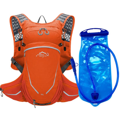 16L Outdoor Sport Cycling Running Mountaineering Hiking Bike Riding Hydration Water Bag Storage Pack UltraLight Bladder Backpack Orange and 2L water