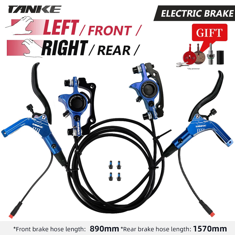 TANKE E-Bike MTB Hydraulic Disc Brake Set Electric E Scooter Power Control Shifter Bicycle Brakes 160mm rotors Aluminum Alloy Blue-LFRR