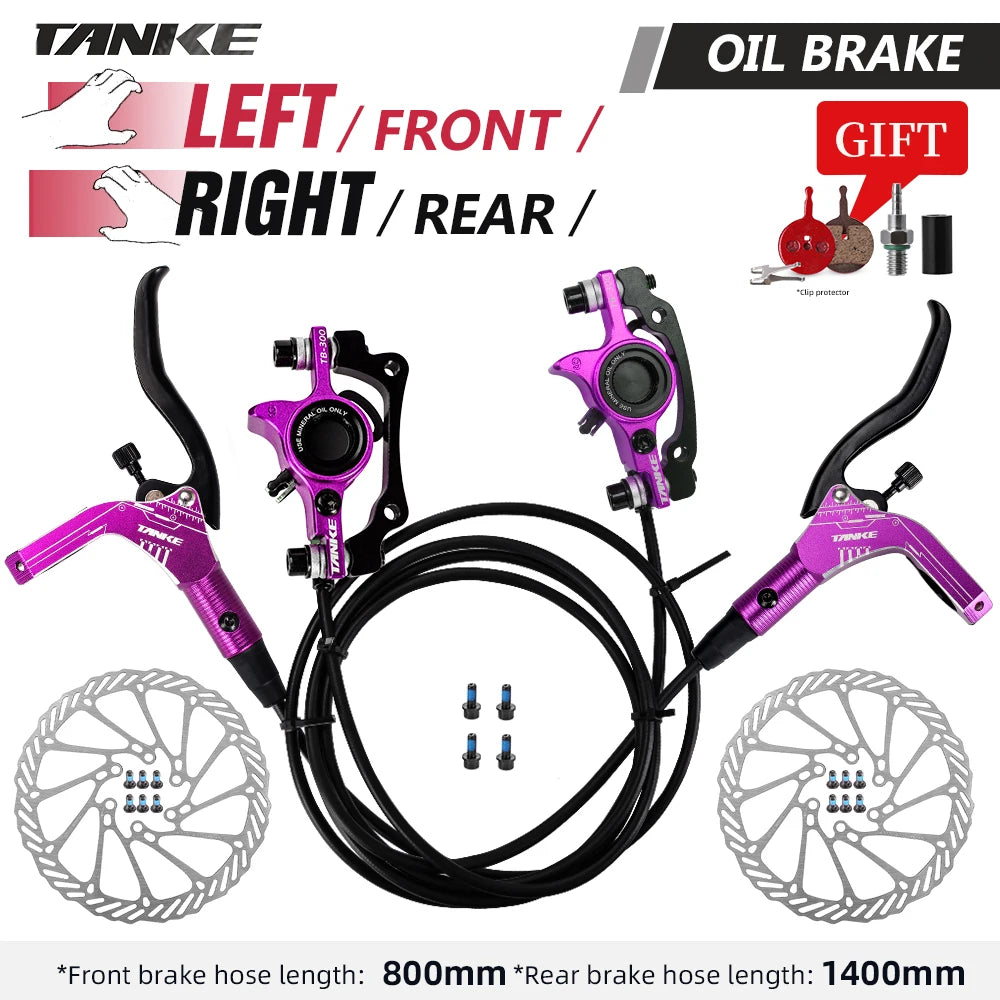 TANKE MTB Bike Hydraulic Disc Brake Set 160mm Rotors Oil Calliper Plate Front Rear Mountain Bicycle Purple-LFRR-160mm China