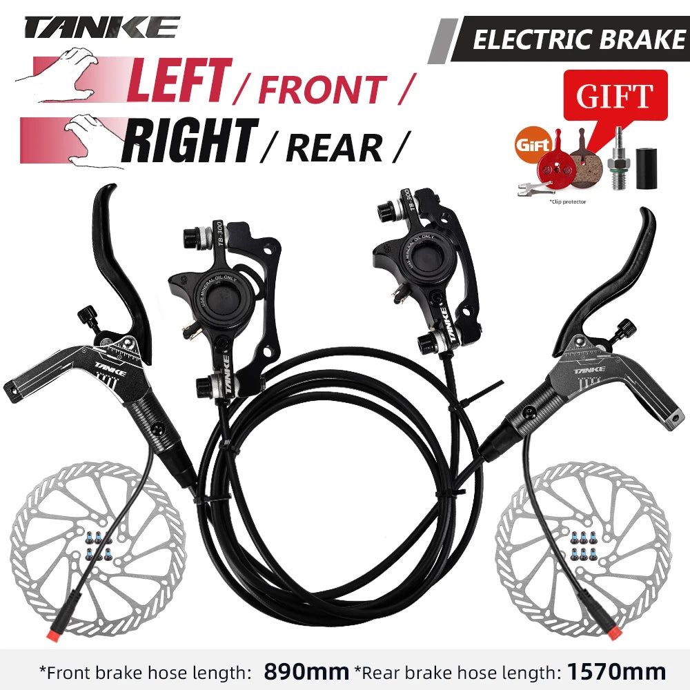 TANKE E-Bike MTB Hydraulic Disc Brake Set Electric E Scooter Power Control Shifter Bicycle Brakes 160mm rotors Aluminum Alloy Black-LFRR-160mm