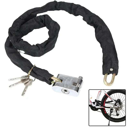 Heavy-duty hardened steel bike chain lock with reinforced fabric cover