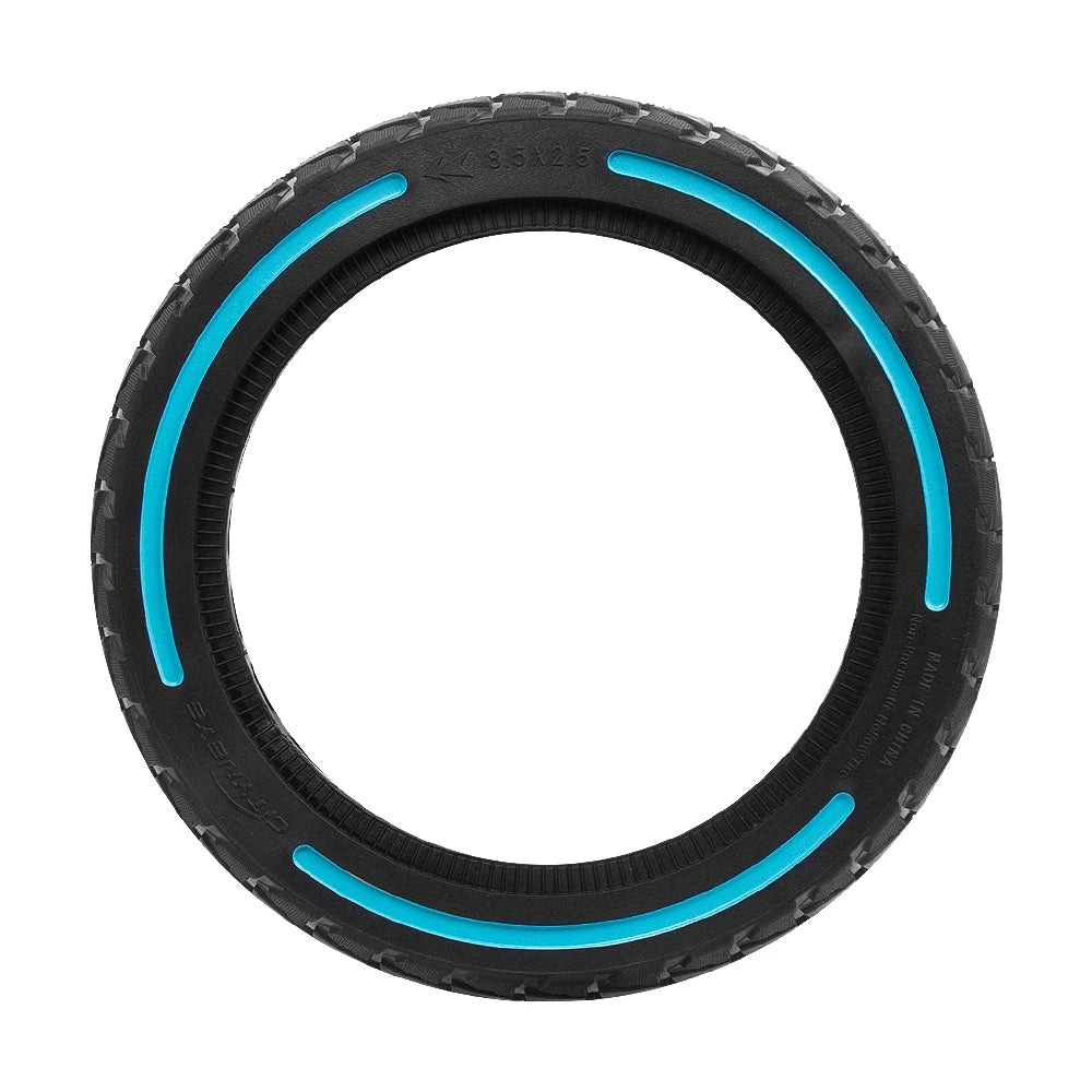 Heavy-duty puncture-resistant solid black rubber scooter tire on white background