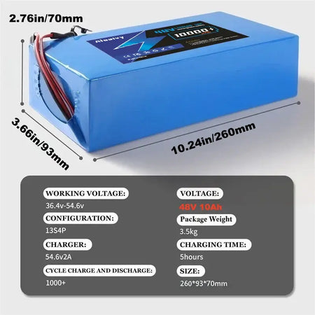 36V/48V Genuine Lithium-Ion Battery Pack (10Ah-20Ah) for 200W-2000W Motors High-Capacity 18650 Battery for E-Bikes & Scooters