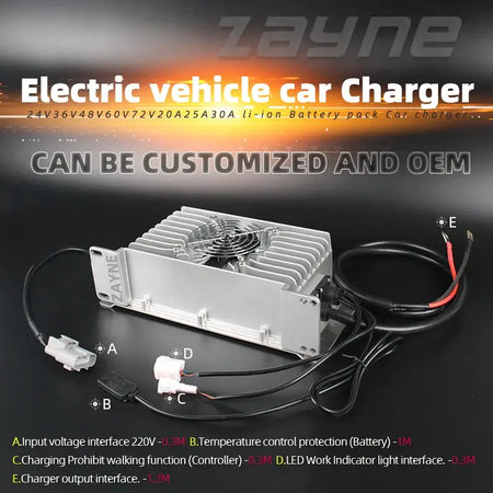 Waterproof Onboard Battery Charger 24V-72V for Golf Cart & Marine AGM Lead-Acid with customizable features.