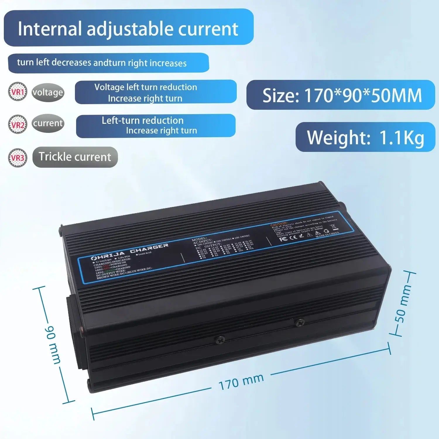 58.8V 8A Quick Lithium Battery Charger for 14S 48V Li-ion Packs Durable Aluminum Shell Customizable Detachable Plug