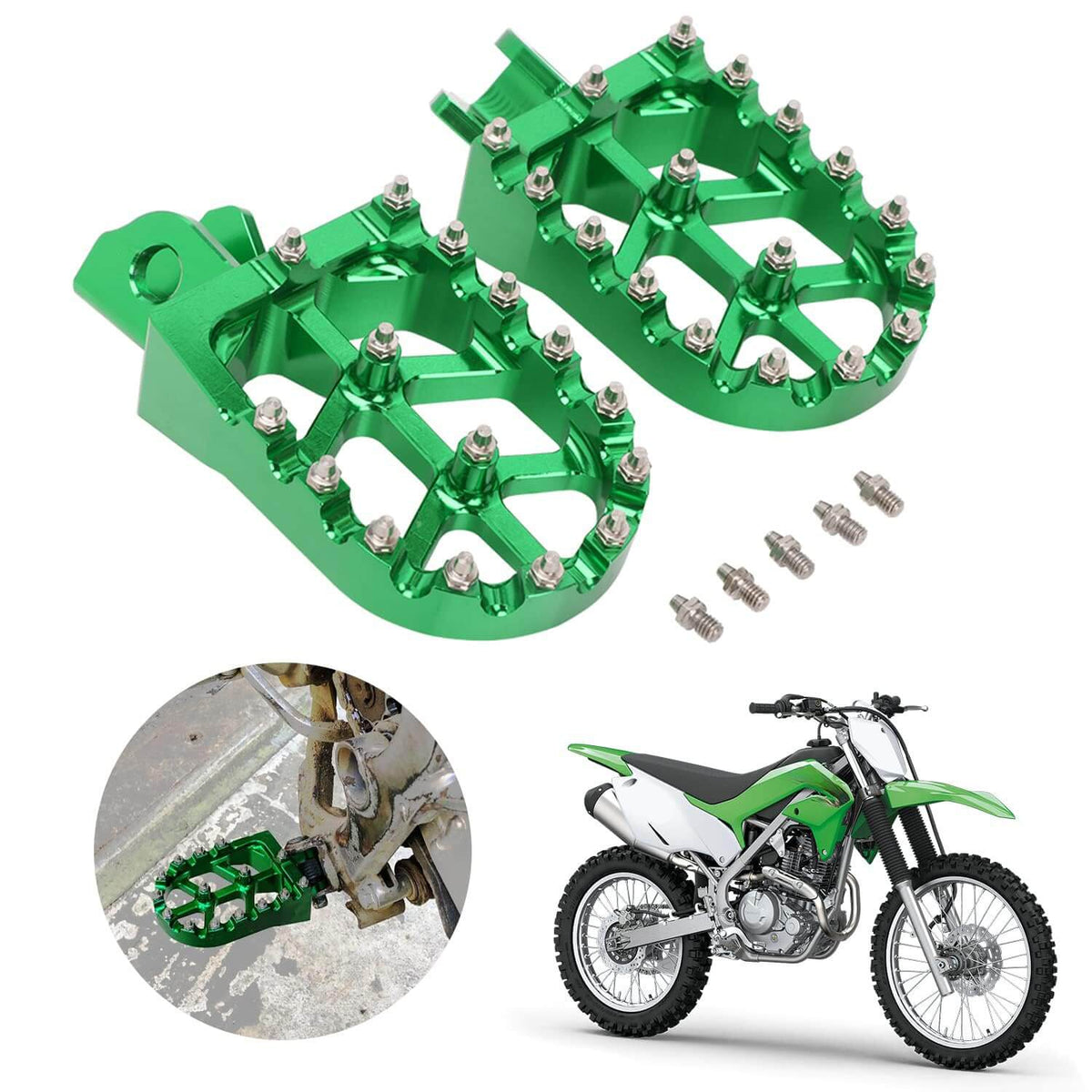 Heavy duty CNC 6061 T6 aluminum dirt bike foot pegs for Kawasaki