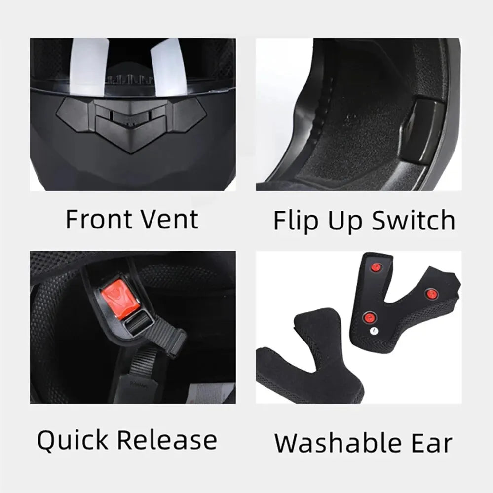   Dual Lens Flip Up Modular Full Face Motorcycle Helmet