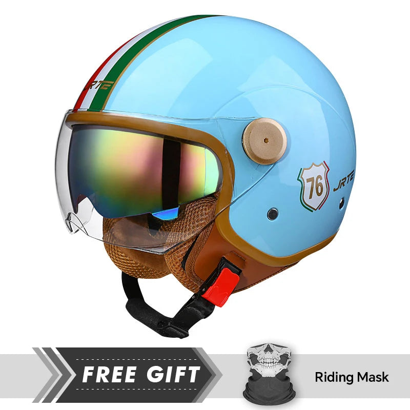   Double Lens Motorcycle Helmets Retro DOT 3/4 Open Half Face Helmet Dual Visor