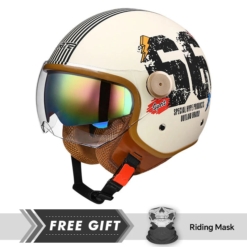   Double Lens Motorcycle Helmets Retro DOT 3/4 Open Half Face Helmet Dual Visor