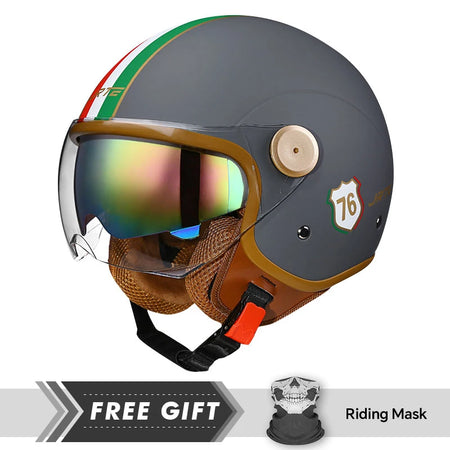   Double Lens Motorcycle Helmets Retro DOT 3/4 Open Half Face Helmet Dual Visor