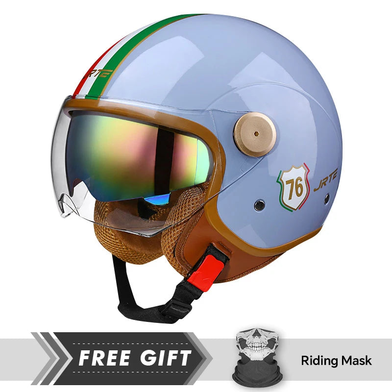   Double Lens Motorcycle Helmets Retro DOT 3/4 Open Half Face Helmet Dual Visor