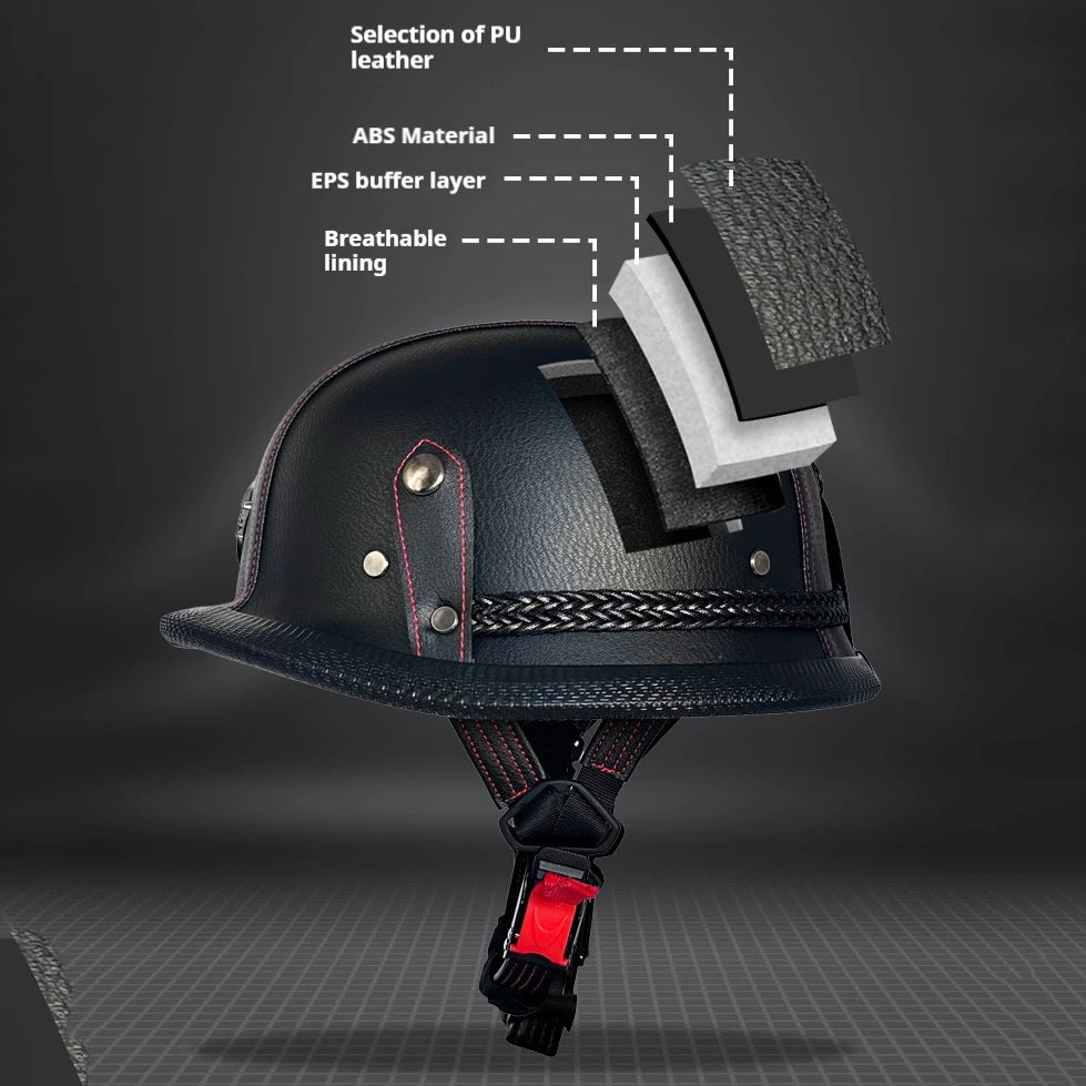   Vintage Leather Soldier Helmet - Retro Half Helmet