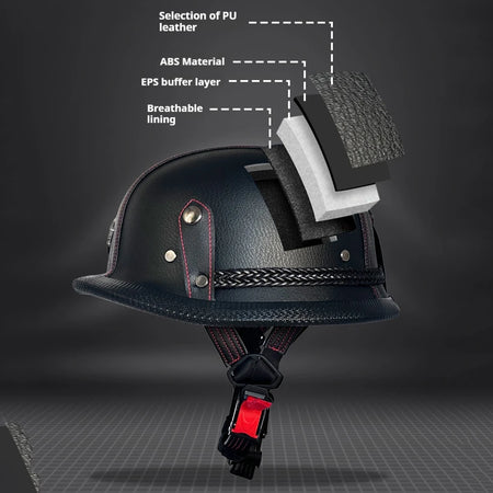   Vintage Leather Soldier Helmet - Retro Half Helmet