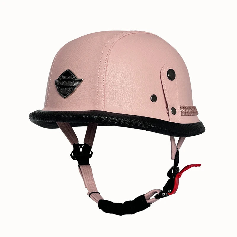   Vintage Leather Soldier Helmet - Retro Half Helmet