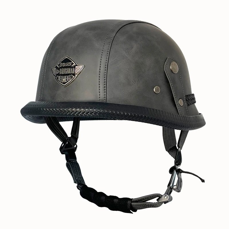   Vintage Leather Soldier Helmet - Retro Half Helmet