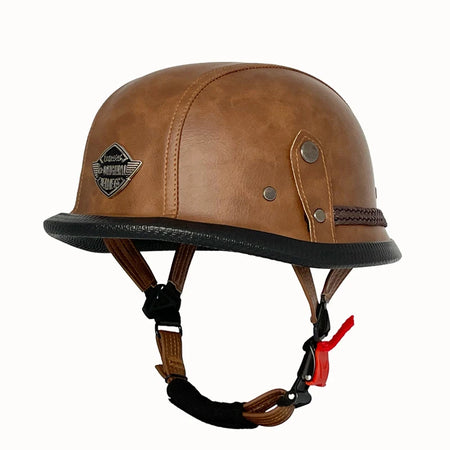   Vintage Leather Soldier Helmet - Retro Half Helmet