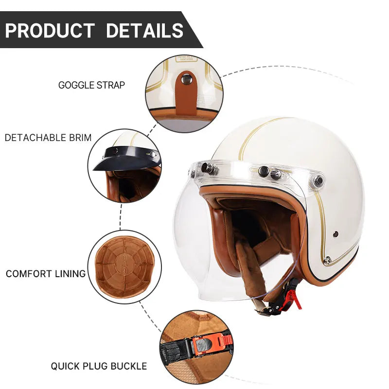   Vintage Open Face Helmet with Bubble Visor