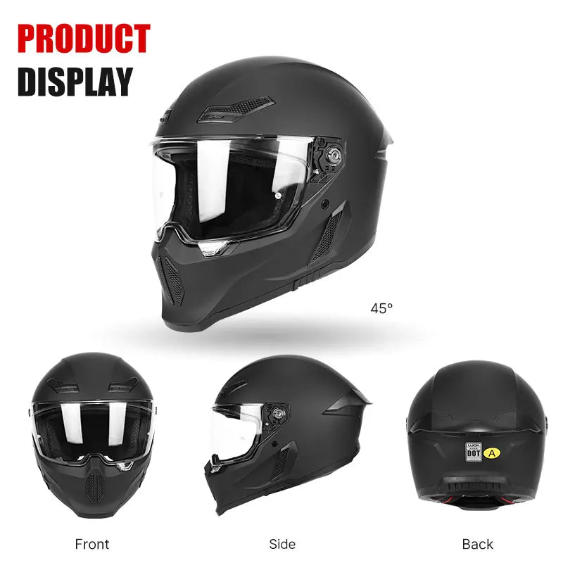   Matte Black Motorcycle Helmet with Bluetooth Slot