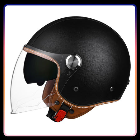   Handmade Leather Open Face Motorcycle Helmet
